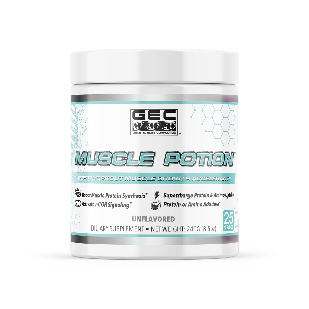 GEC Muscle Potion Creatine Monohydrate Powder (25 Servings) – Post Workout Muscle Growth Supplement with 5000mg Creatine, 2500mg L-Leucine & 2000mg Velositol – Unflavored, Muscle Recovery & Strength