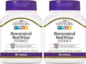 21. århundrede Resveratrol Red Wine Extract Kapsler, 90Count (pakke af 2)