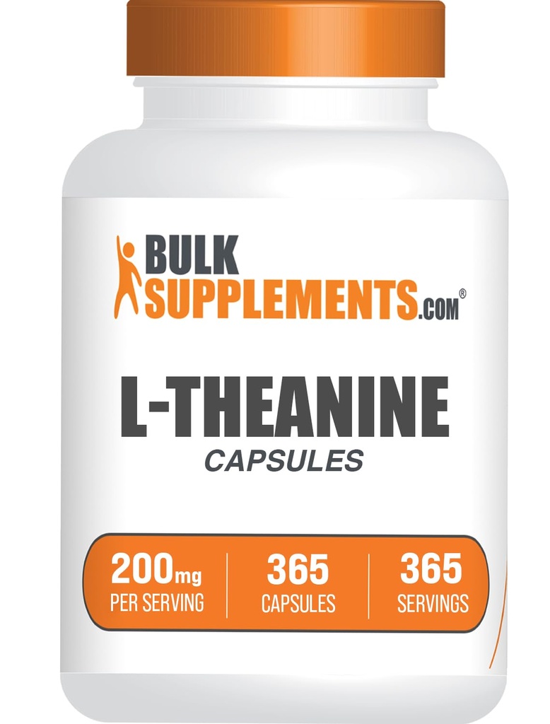 Bulkadditions.com L- Theanine Capsules - L- Theanine 200mg, Aminosyretilskud - Gluten Free, 1 Kapsel per servering, 365 Greve (pakke med 1)