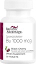 Bariatric Advantage B- 12 Speedy smelter, Vitamin B12 1000 mcg tillæg, Hurtig smeltning med 200 mcg folinsyre til ernæringsmæssig støtte - Black Cherry, 30 Greve