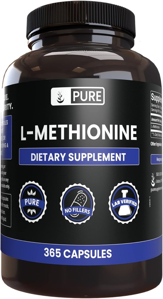 PURE ORIGINALSKE INGREDIENSER L- methionin (365 kapsler) Ingen Magnesium eller Rice Fillers, Altid Pure, Lab Verified