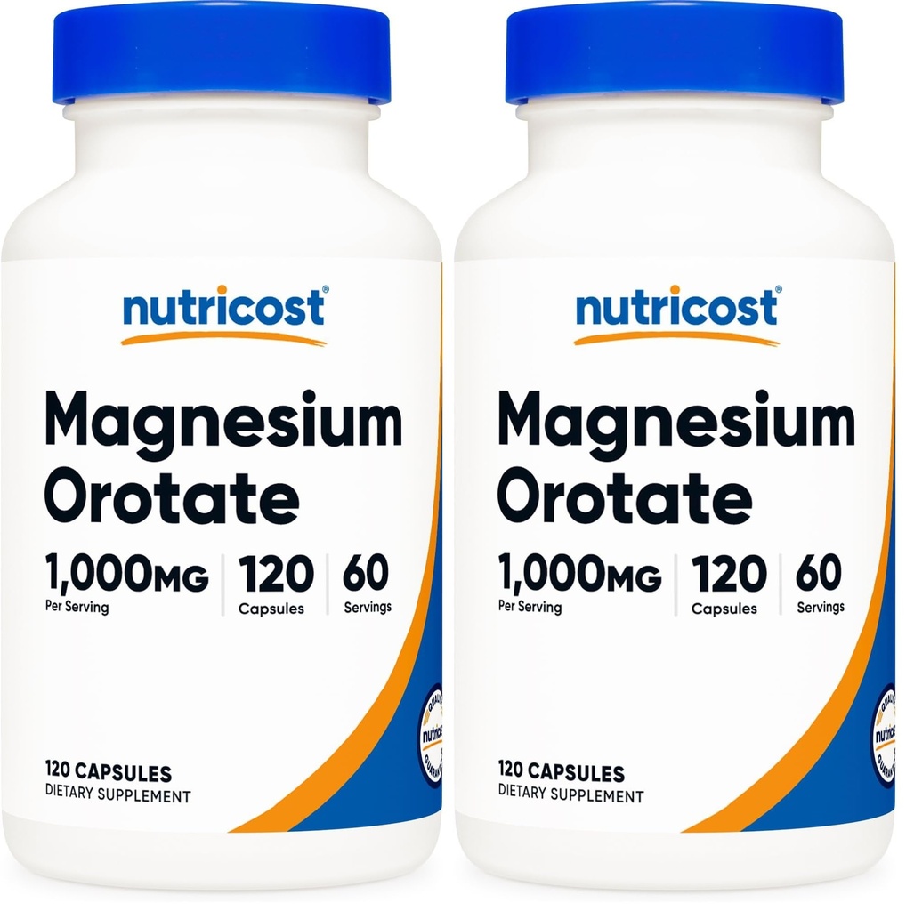 Nutricost Magnesium Orotate Capsules 1000mg, 120 Caps - 60 Servings, 500mg Per Capsule, Non-GMO, Gluten Free (Pack of 2)