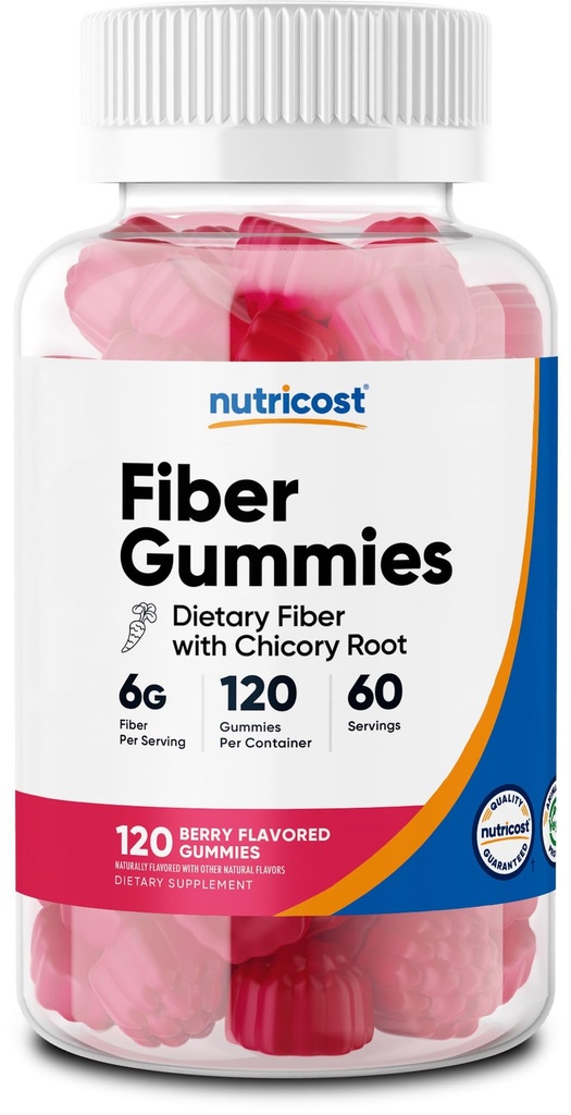 Nutricost Fiber Gummies (Berry Flavored) 120 Gummies - Dietary Fiber Supplement with Chicory Root, 6g per Serving, Vegan, 60 Servings