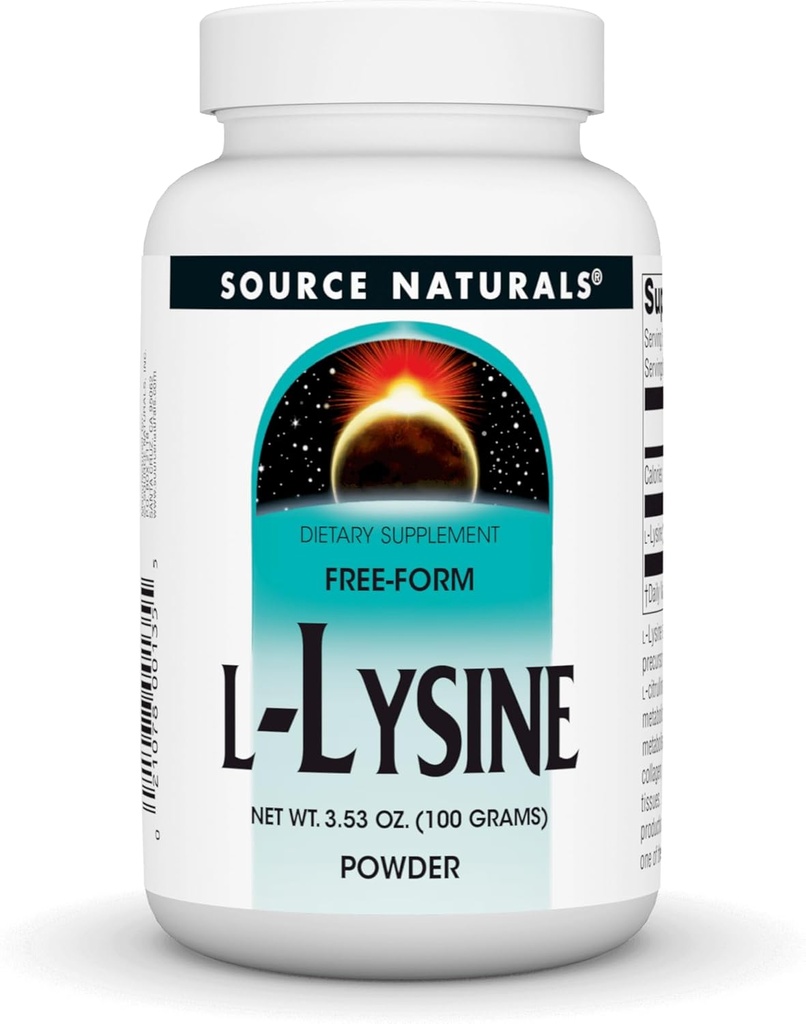 Kilde Naturals L- Lysin Free Form Powder -Aminosyre supplement understøtter energidannelse & Collagen * - 100 Bedste