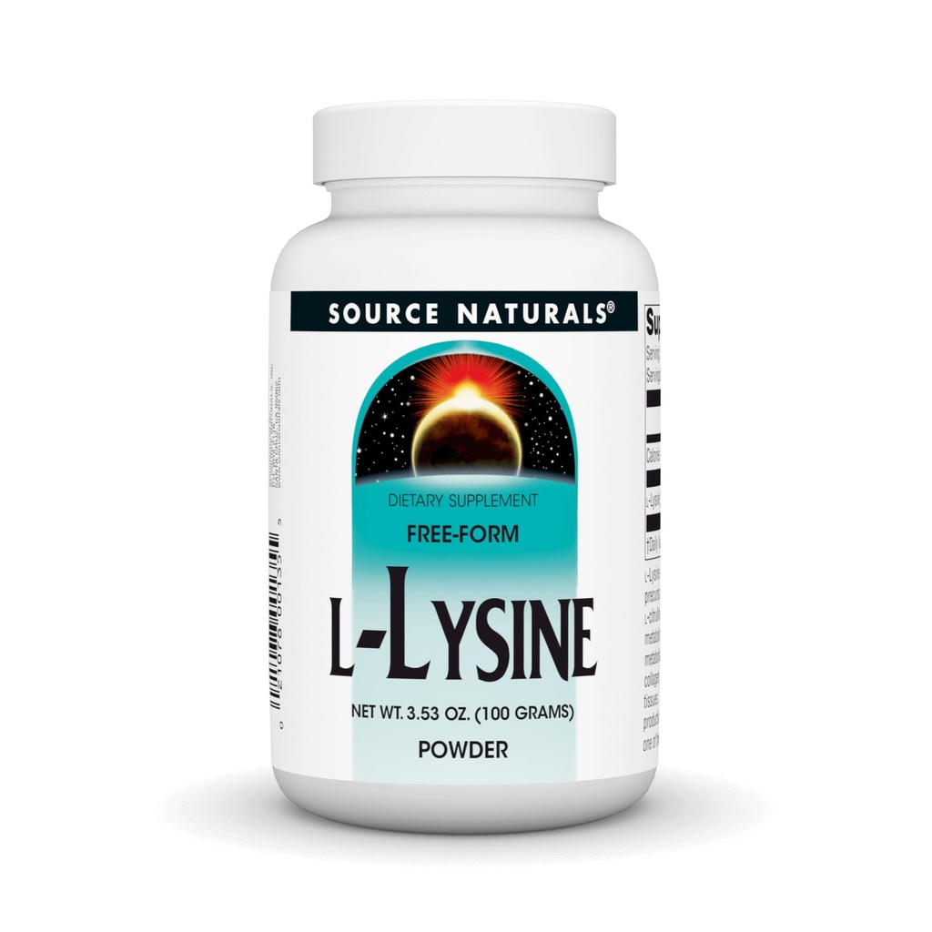 Kilde Naturals L- Lysin Free Form Powder -Aminosyre supplement understøtter energidannelse & Collagen * - 100 Bedste