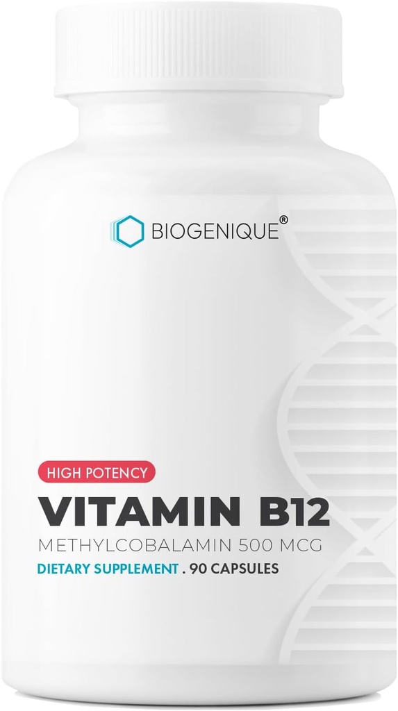Vitamin B12 - som Methylcobalamin understøtter energi Metabolisme, nervesystem sundhed, blodceller funktion og methylering - ikke OGM, Gluten- fri, Vitamin supplement, 90 kapsler