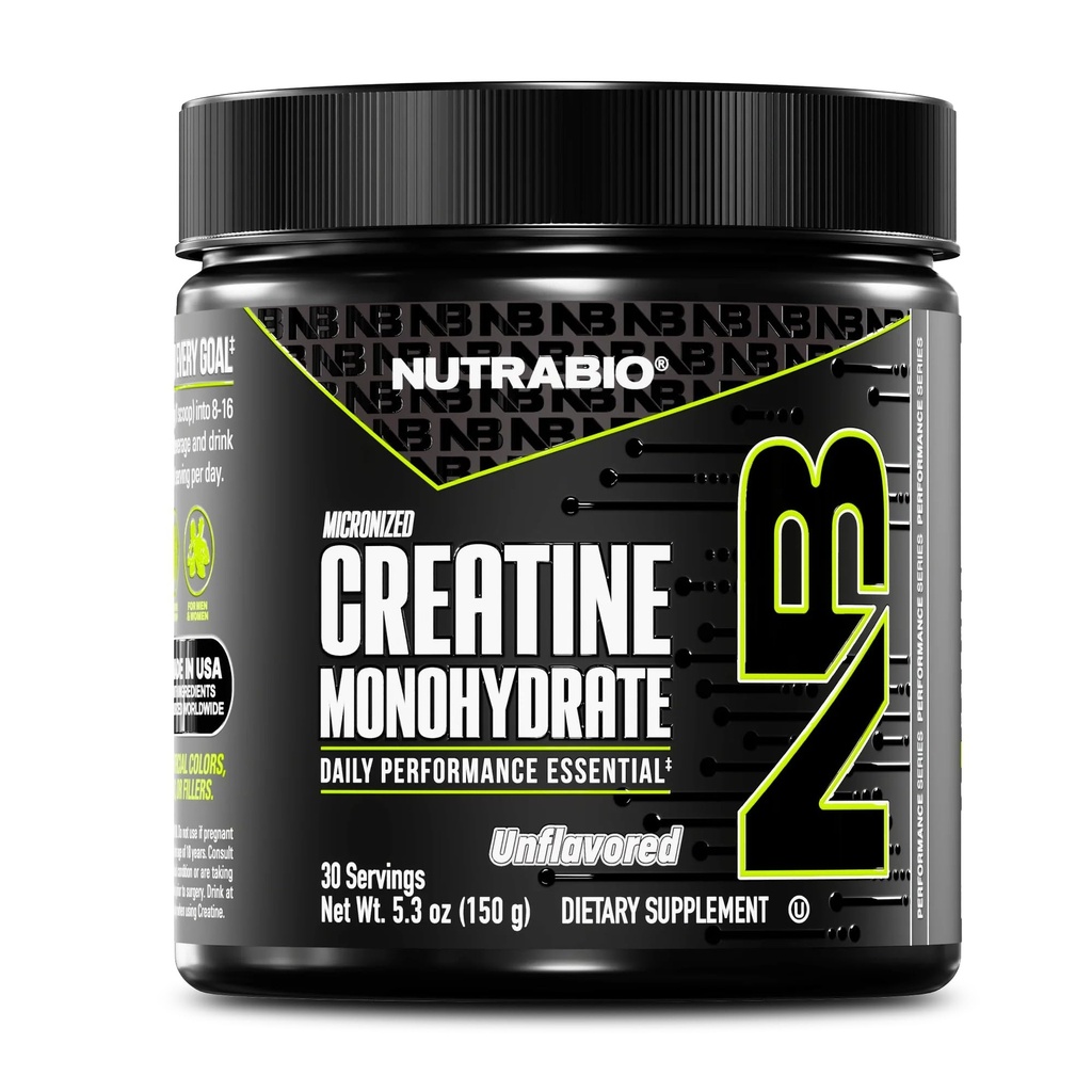 Nutrabio Pure Mikroniseret Creatin Monohydrat Powder supplement, Unflavored, (150 g) - Understøtter Bulk Muscle Energy, Recovery, og Styrke - HPLC Testet Creatin Powder supplement til mænd og kvinder