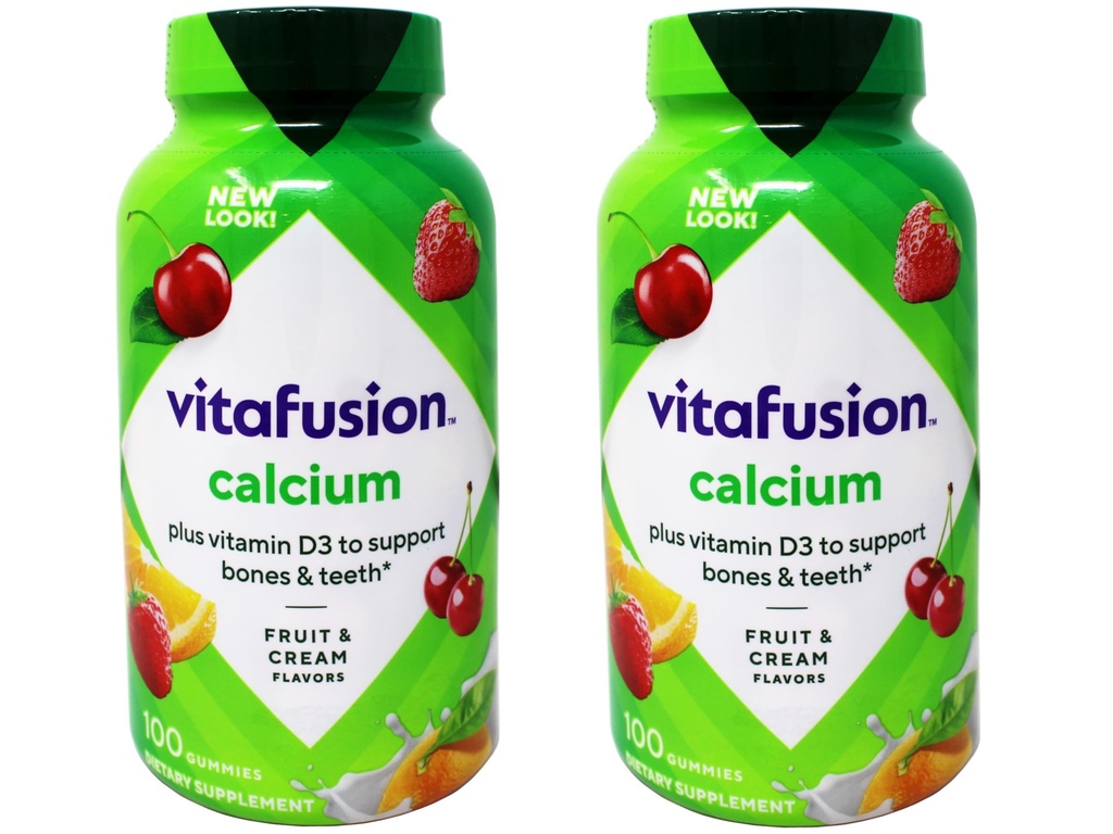 VitaFusion Calcium 500 mg Kosttilskud Gummies Natural Fruit and Cream Flavors - 100 ct, pakke med 2
