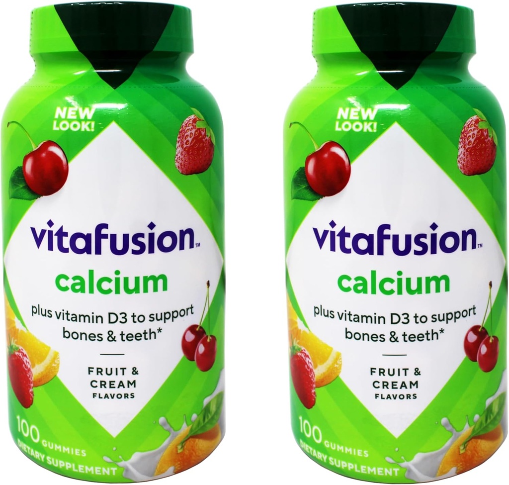 VitaFusion Calcium 500 mg Kosttilskud Gummies Natural Fruit and Cream Flavors - 100 ct, pakke med 2