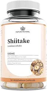 Nature Restore Shiitake Mushroom Extract Supplement, 90 Kapsler, Høj 30% polysaccharid koncentration, Non- GMO, Gluten Free