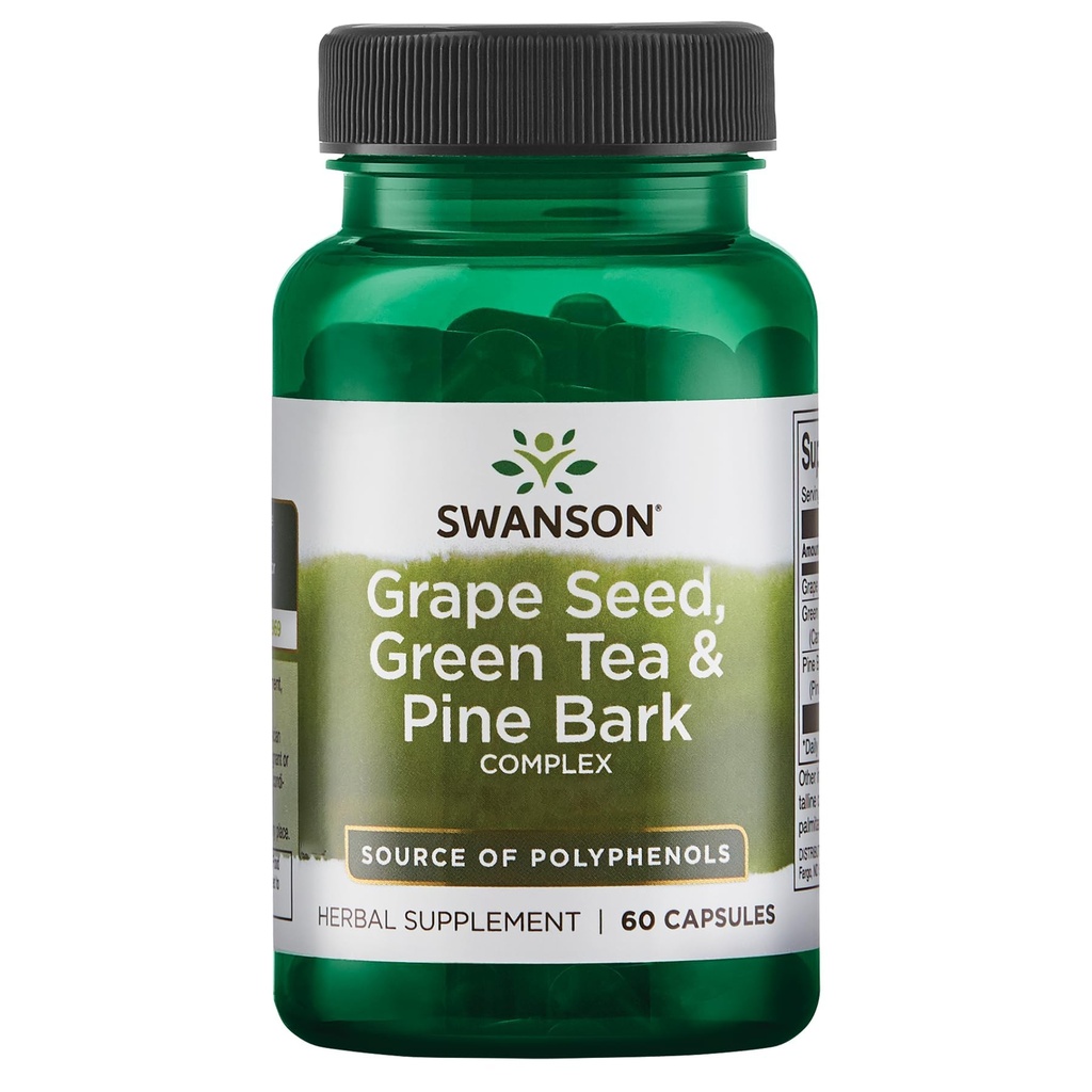 Swanson Grape Seed Green Tea & Pine Bark Complex Health Antioxidant Support Polyphenoler OPCS Herbal Supplement 60 Kapsler (Caps)