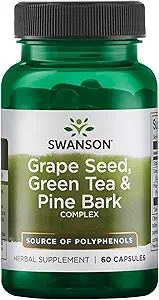 Swanson Grape Seed Green Tea & Pine Bark Complex Health Antioxidant Support Polyphenoler OPCS Herbal Supplement 60 Kapsler (Caps)
