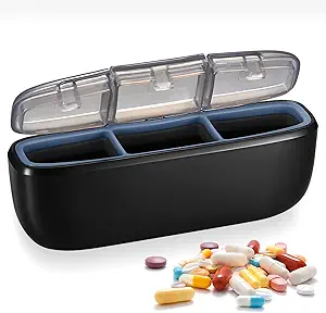 3 Segment Vandtæt Travel Pill Organizer, Bærbar Pill Box til Udendørs Rejser Camping, Holder for Vitaminer, Piller, Fiskeolie, Kosttilskud, Kosttilskud (sort)