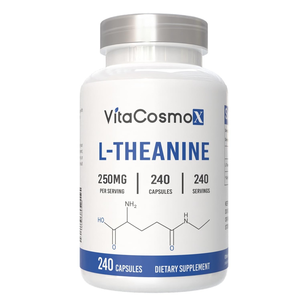L-Theanine, 250 mg Vegan Capsules, 240 Count, 100% Vegetarian, Non-GMO & Gluten Free