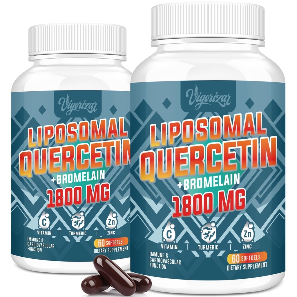 Liposomal Quercetin Phytosome, Quercetin med bromelain, Zink & vitamin C, Bioactive Phytosome Complex, 20X Højere Absorption - 120 Softgels