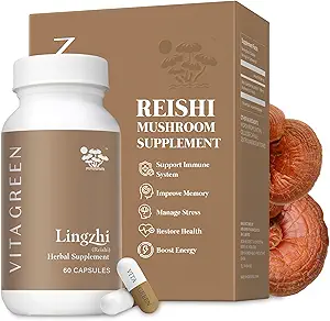 Vita Green Lingzhi Mushroom Supplement - immunforsvar & naturlige energikapsler - Red Reishi Mushroom Powder - Pure 5 Defenders Blend - 60 kapsler