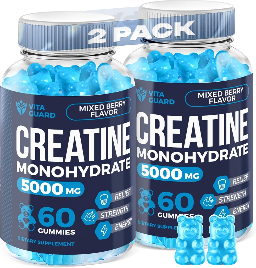 5000mg Creatininmonohydrat Gummies Formel for mænd og kvinder Ultimate Muscle Builder, Energy Booster & Pre- Workout Supplement (2 Pack)