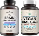 AMANDEAN Brain & Vegan Omega-3 Bundle: Magnesium Threonate, USA- Grown Lions Mane 6: 1, Alpha- GPC & Algae DHA / EPA. Plantbaserede essentielle fedtstoffer til hjerne, øje, hjerte og hud sundhed. Fish Oil Alternative.