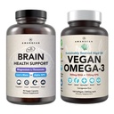 AMANDEAN Brain & Vegan Omega-3 Bundle: Magnesium Threonate, USA- Grown Lions Mane 6: 1, Alpha- GPC & Algae DHA / EPA. Plantbaserede essentielle fedtstoffer til hjerne, øje, hjerte og hud sundhed. Fish Oil Alternative.