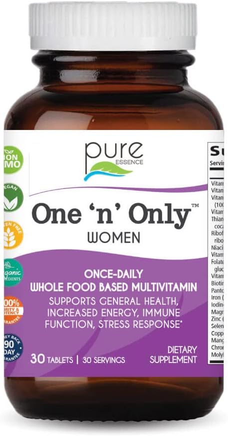 PURE VÆSENTLIGE ETIKER Et N Kun Multivitamin til kvinder, Natural One om dagen Herbal Supplement med vitamin D3, B12, og Biotin med hele fødevarer, 30 tabletter