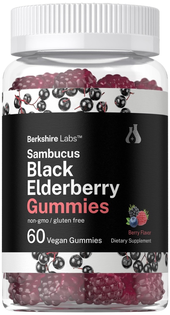 Horbaach Sambucus Black Elderberry Gummies Note 124; 60 Greve Note 124; med zink og C-vitamin 124; Vegan, Non- GMO, Gluten Free Extract for admirals