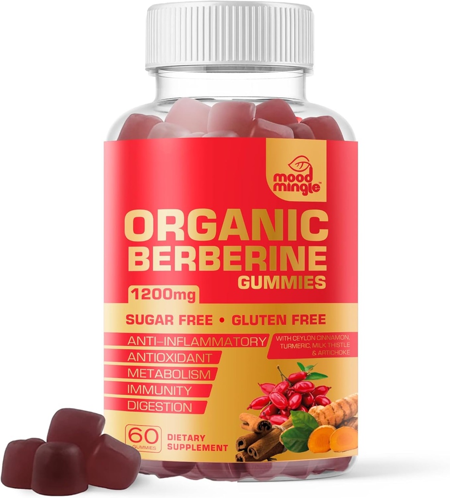 Berberine Supplement Gummies (1200mg) with Ceylon Cinnamon, Turmeric, Milk Thistle & Artichoke - Sugar Free, Gluten Free, GMP Quality
