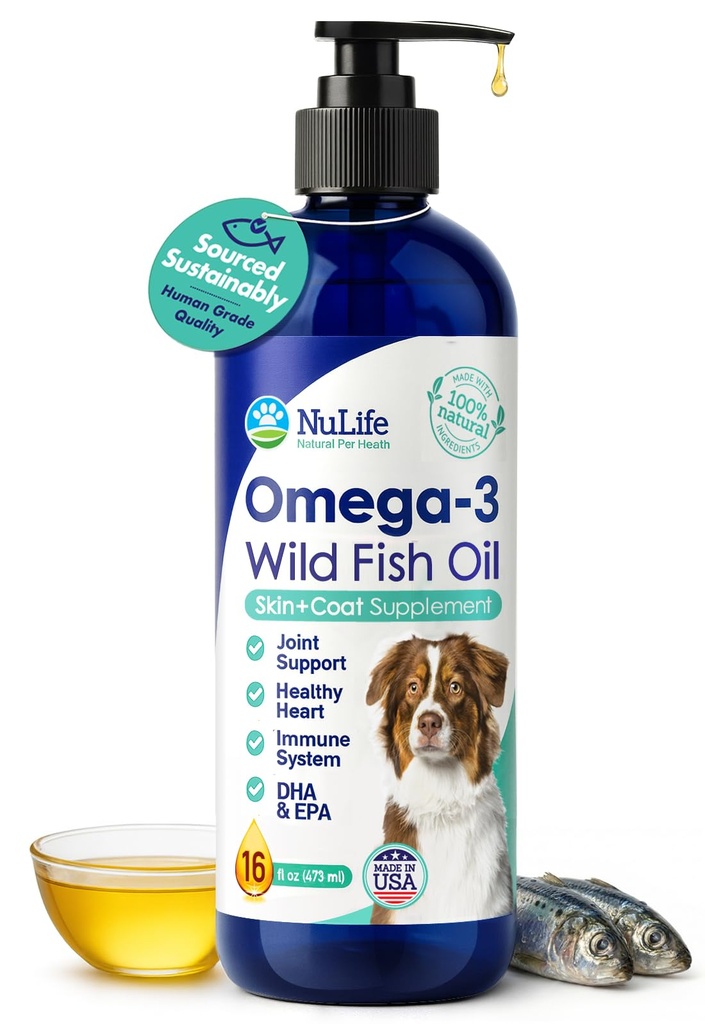 Flydende fiskeolie til hunde med Omega 3, 6 og 9 fede syrer, Wild Fanget fra Island, Hud og Coat Supplement til Shedding, Itchy Hud, Allergier, hjerne og hjerte sundhed, rig på EPA + DHA - 16 oz