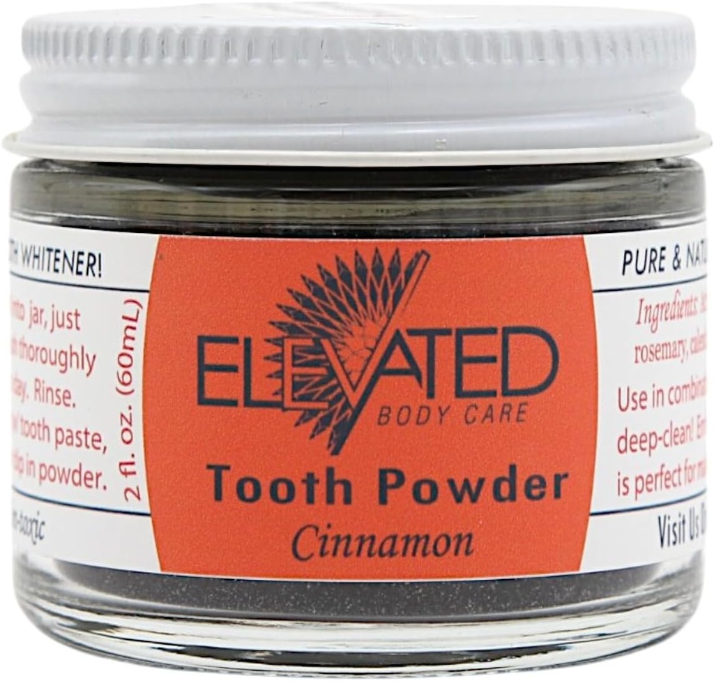 Forhøjet tandpulver Natural med Xylitol & Aktiveret kul • Urte • Vegan • Gemt i glas krukke - Mynte eller kanel - Made in USA (2 Ounces)