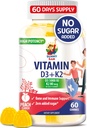 Sugar- Free Vitamin D3 K2 Gummies 5000 IE - Immun- Bone Support Gummies - Vitamin D Gummies supplement til voksne - Høj- Absorption, Vegan, Halal, Gluten- Free Chewable Vitaminer