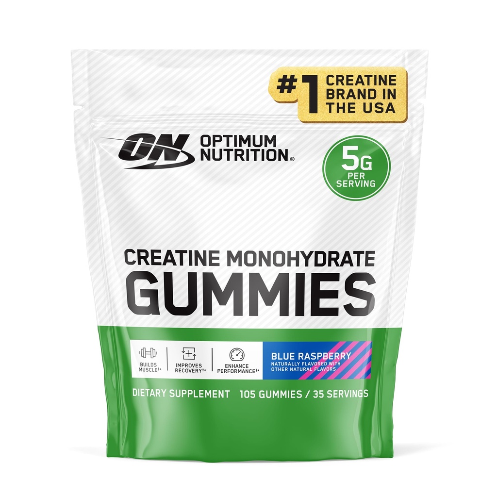 Optimum Nutrition Creatine Monohydrate Gummies, Blue Raspberry Flavor, 105 Count, 35 Servings, 5g Creatine per Serving (Packaging May Vary)
