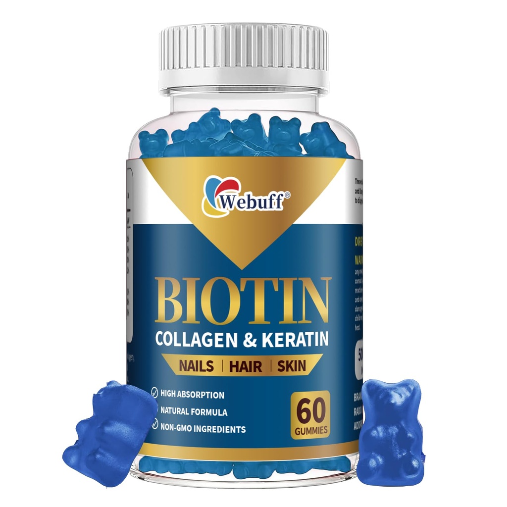 Biotin Gummies for Hair Growth, Skin & Nails (60 Count) Strength Biotin Vitamins for Women & Men Gluten-Free, Vegan, Strawberry Flavor 60 Gummies (60 Count (Pack of 1))
