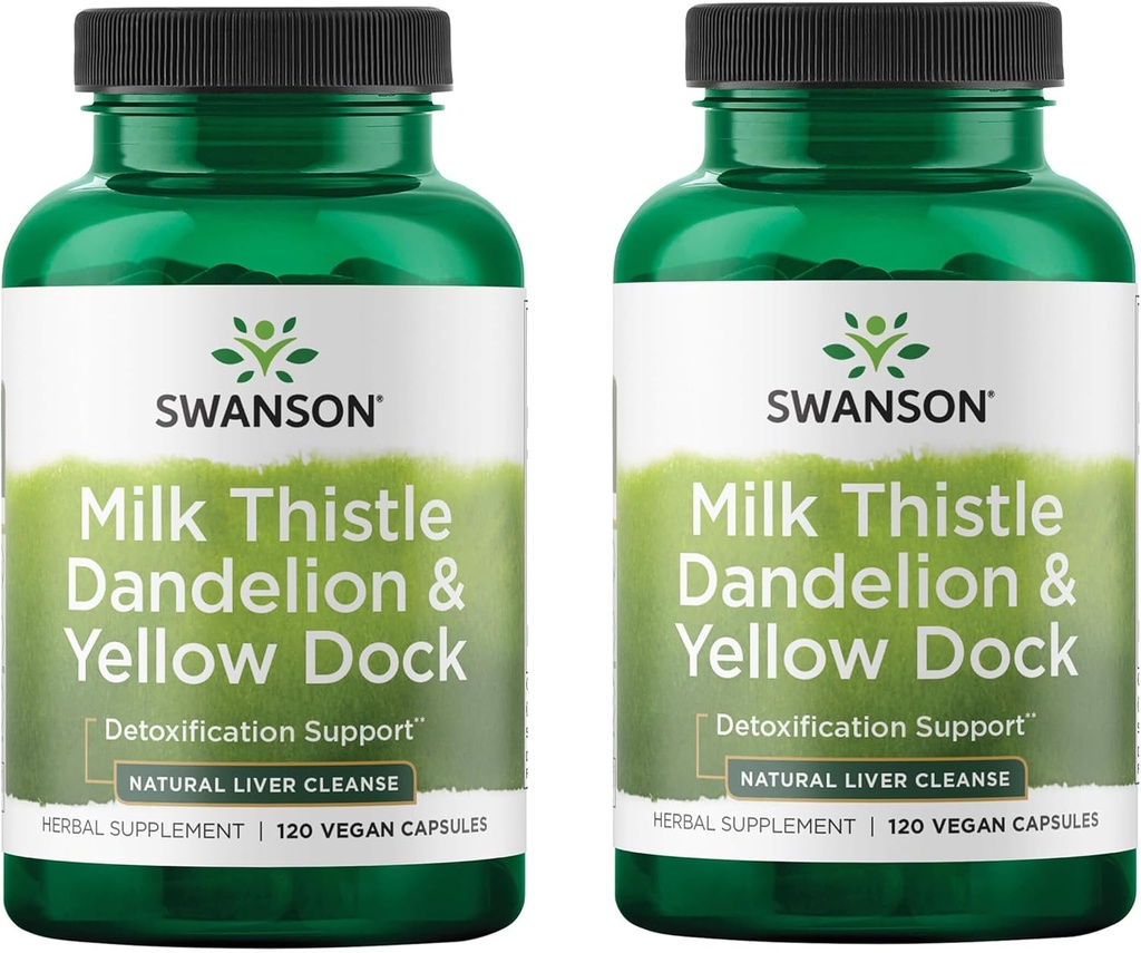 Swanson Milk Thistle, Mælkebøtte & Gul Dock - Urte Lever Support - Natural Support Help to Keep Total Health & Wellbeing - (120 kapsler) (2 Pack)