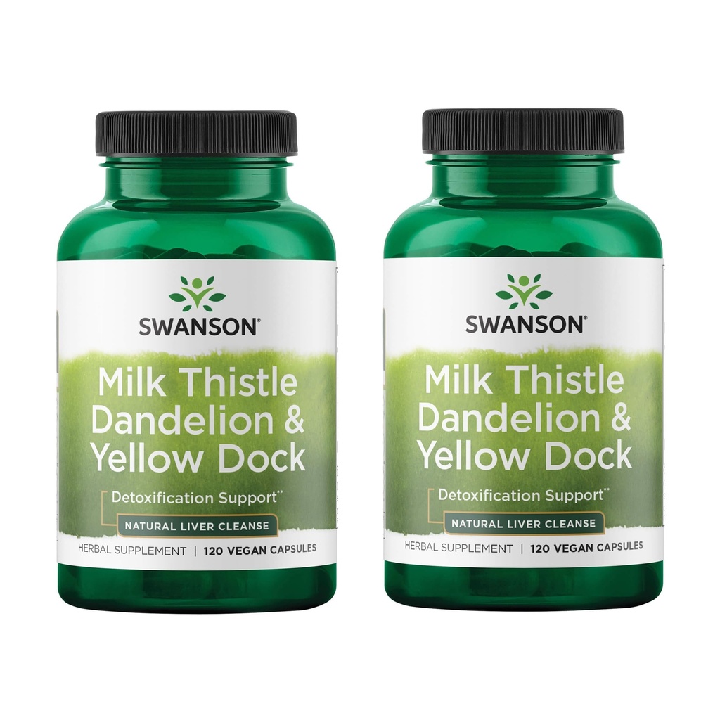 Swanson Milk Thistle, Mælkebøtte & Gul Dock - Urte Lever Support - Natural Support Help to Keep Total Health & Wellbeing - (120 kapsler) (2 Pack)