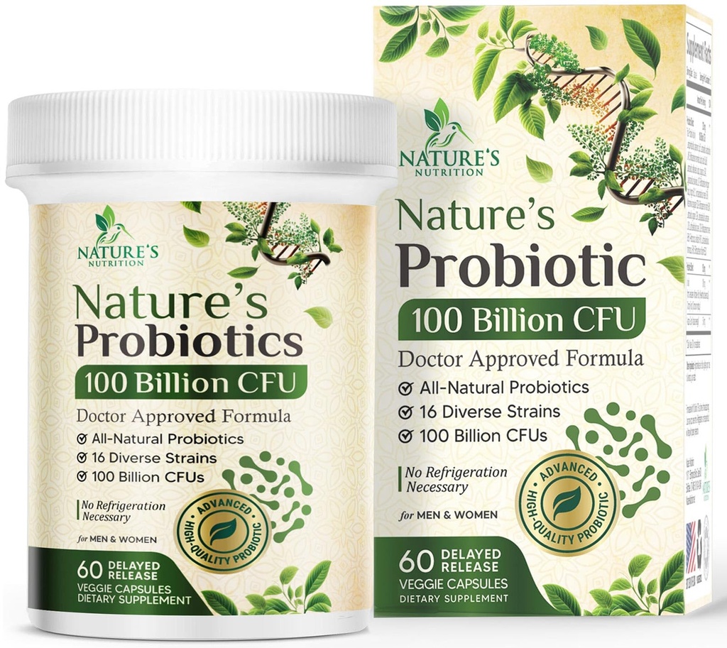 Probiotics 100 Billion CFU Per Serving - 16 Premium Strains + Prebiotics - Probiotic Supplement for Adults - Supports Immune & Digestive Health & Occasional Constipation, USA Bottled - 60 Capsules