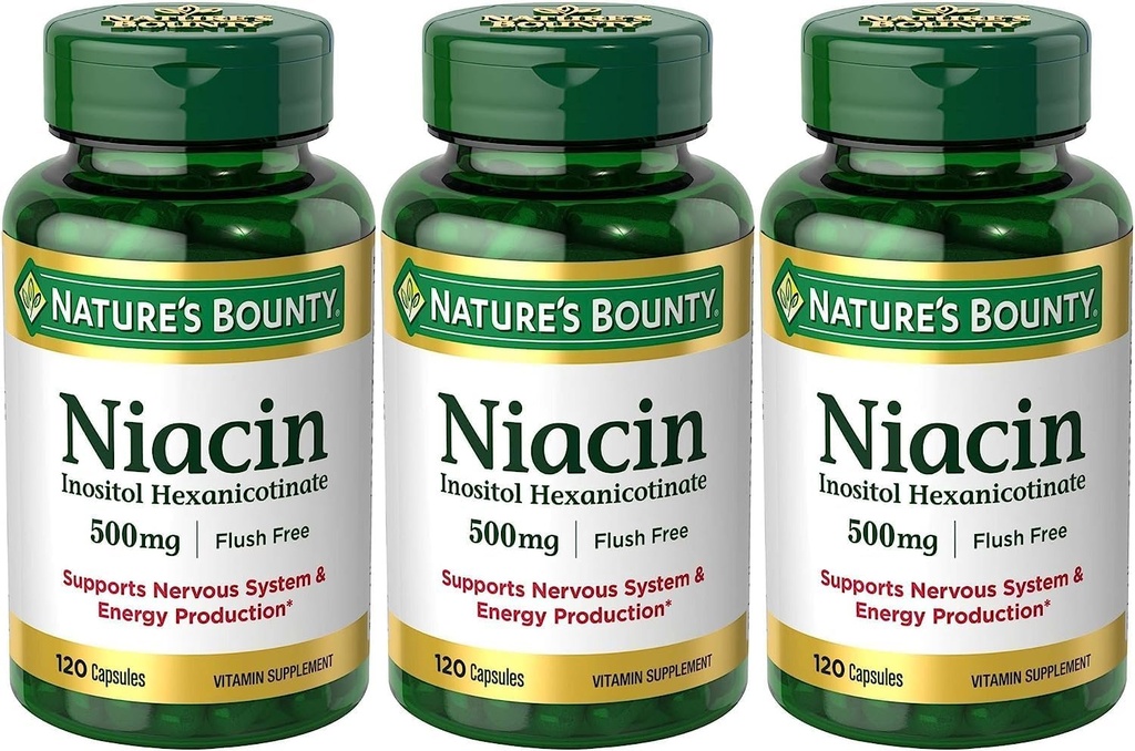 Sæt af 3 Nature 's Bounty Niacin Flush Free 500 mg, 120 Kapsler af Maven Gaver