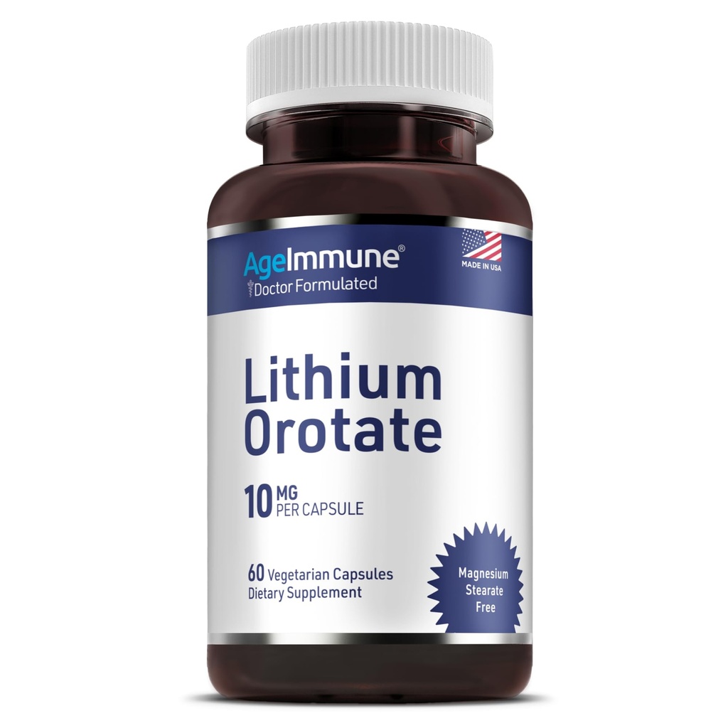 Lithium Oroter Supplement 10 mg, 60 vegetariske kapsler. Understøtter hukommelse og følelsesmæssig wellness. Magnesiumstearat gratis kosttilskud. (1)