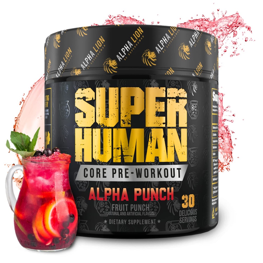 ALA LION Core Pre Workout Pulver med Creatin for Performance, Beta Alanine for Muscle, L- Citrullin for Pump & Tri- Source Coffein for Sustained Energy (30 Servere, Frugt Punch Flavor)