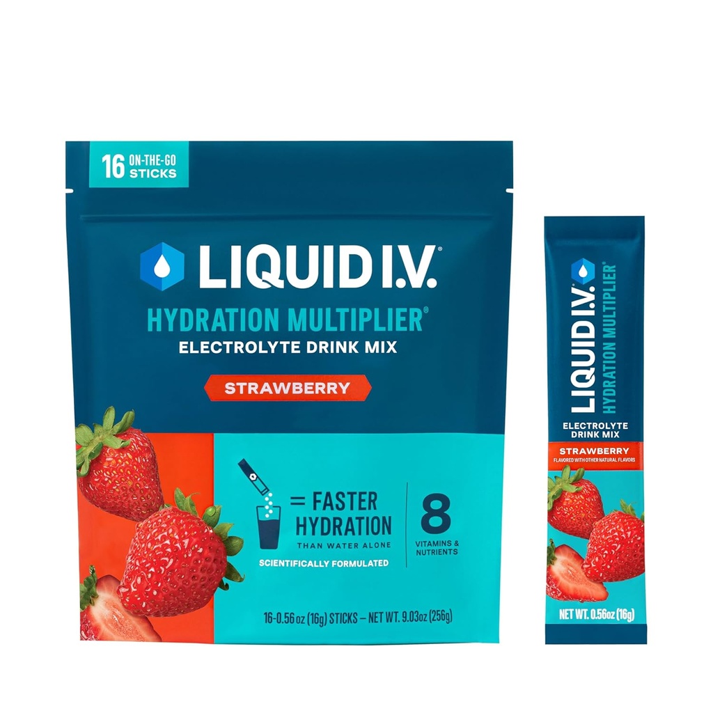 Væske I.V. ® Hydration Multiplier -Electrolyte Powder Drink Mix 124; 12 Pack (192 Servere) (12 Pack (192 Servere), Jordbær)