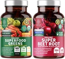 N1N Premium og Organic Superfood Green og Beet Root Tablets for Immunity og Antioxidant Support, pakket med Alfalfa, Spirulina og Barley Grass, 120 Tablets