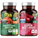 N1N Premium og Organic Superfood Green og Beet Root Tablets for Immunity og Antioxidant Support, pakket med Alfalfa, Spirulina og Barley Grass, 120 Tablets