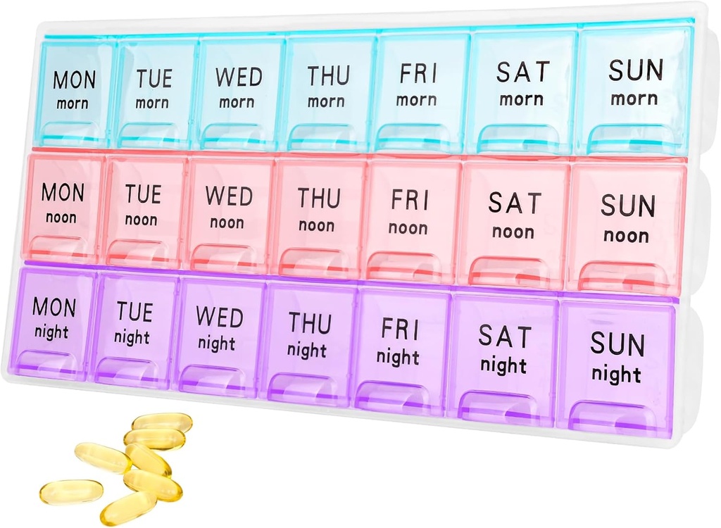 Stor Ugentlig Pill Organizer 3 gange en dag, Rejse Pill Cases Bevis 7 Dag Pill Contaner, Medicin Pill Organizer, Portable for Pills Vitamin Fish Oil Kosttilskud