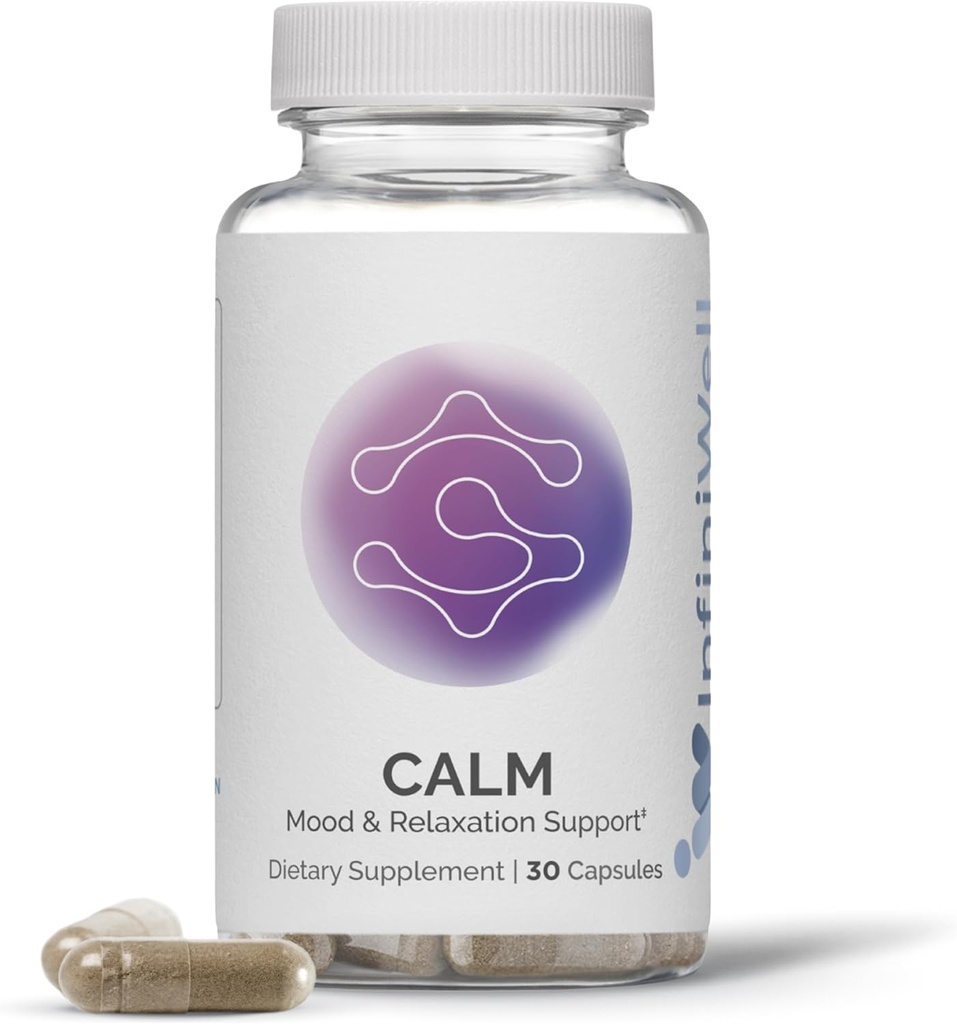 InfiniWell Calm - Mood & Cognitive Support for voksne med L- Theanin, Bacopa monnieri & DHH- B - Understøtter afslapning, Focus & Mental Clarity (30 kapsler)