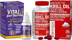 Vital 3 Joint Solution ® Clinically Proven Liquid Knee Relief + Bronson Antarctic Krill Oil 1000 mg med Omega- 3s EPA, DHA