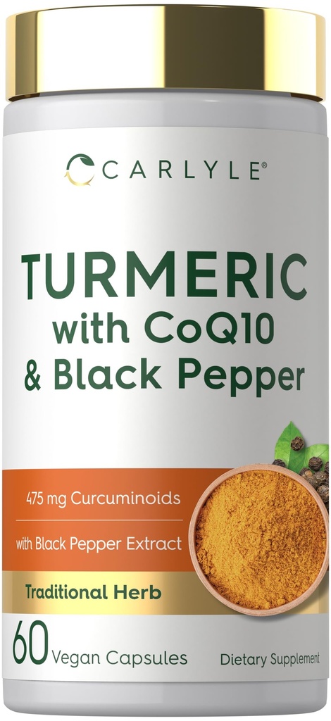 Carlyle Turmeric with Black Pepper Extract | 60 Capsules | Complex with CoQ10 | Traditional Herbal Supplement | Vegan, Non-GMO, Gluten Free Formula