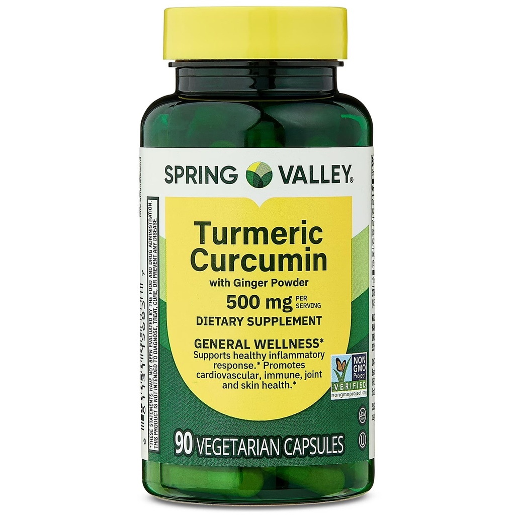 Turmeric Curcumin with Ginger Powder – 500 mg, 90 Vegetarian Capsules, 90-Day Supply – General Wellness Support Dietary Supplement