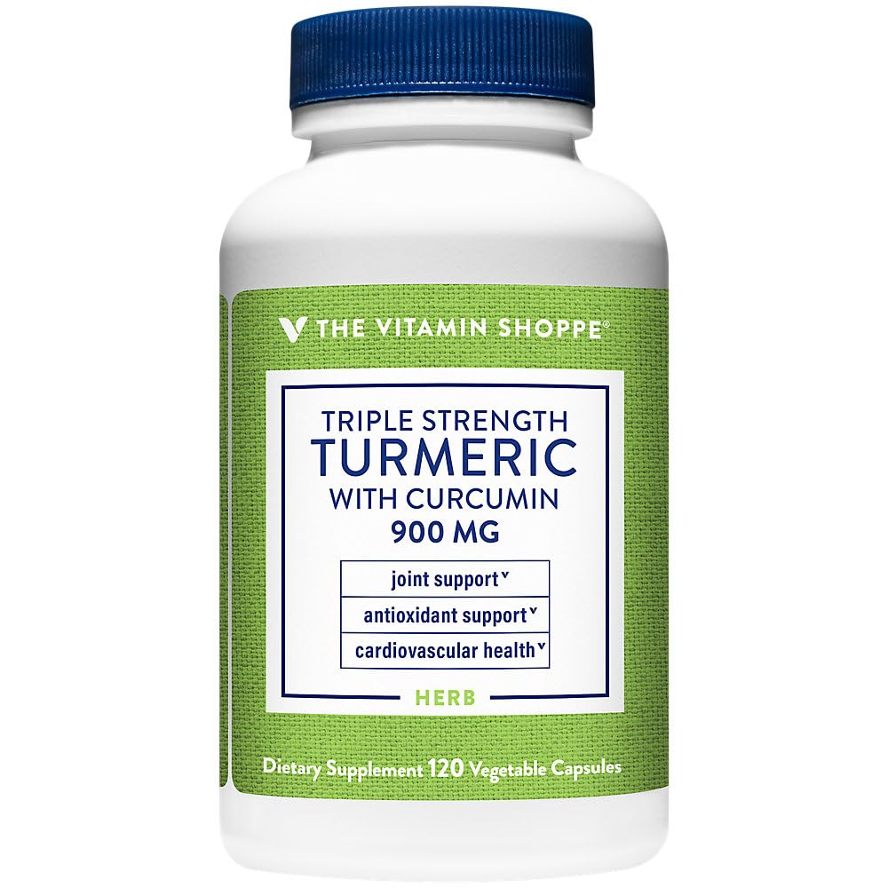 The Vitamin Shoppe Triple Strength Turmeric with Curcumin 900mg, Supports Joint Mobility, Provides Antioxidant Benefits & Includes 5mg Bioperine for Nutrient Absorption (120 Vegetarian Capsules)