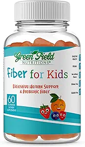 Greenfield Nutritions: Halal Fiber Gummies for Kids fra Prebiotic Opløselige Chicory til fordøjelse & Gut Support, Immunstøtte, Non- GMO, Gelatine fri, Gluten fri 60 Tællere, Halal Kids vitaminer