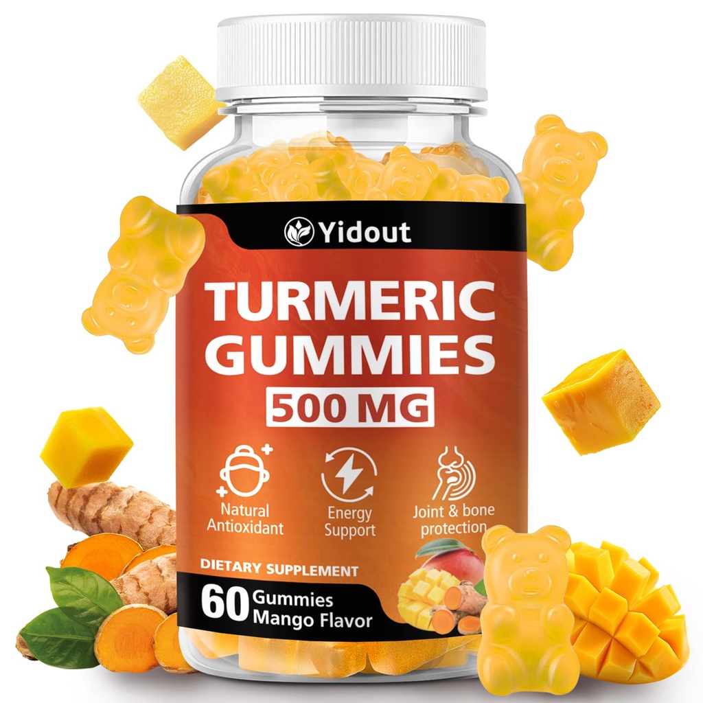 Turmeric Curcumin Gummies, Gummy with 500mg Turmeric Curcumin and Ginger with Black Pepper Extract for High Absorption,Mango Flavor (60 Count（Pack of 1）)