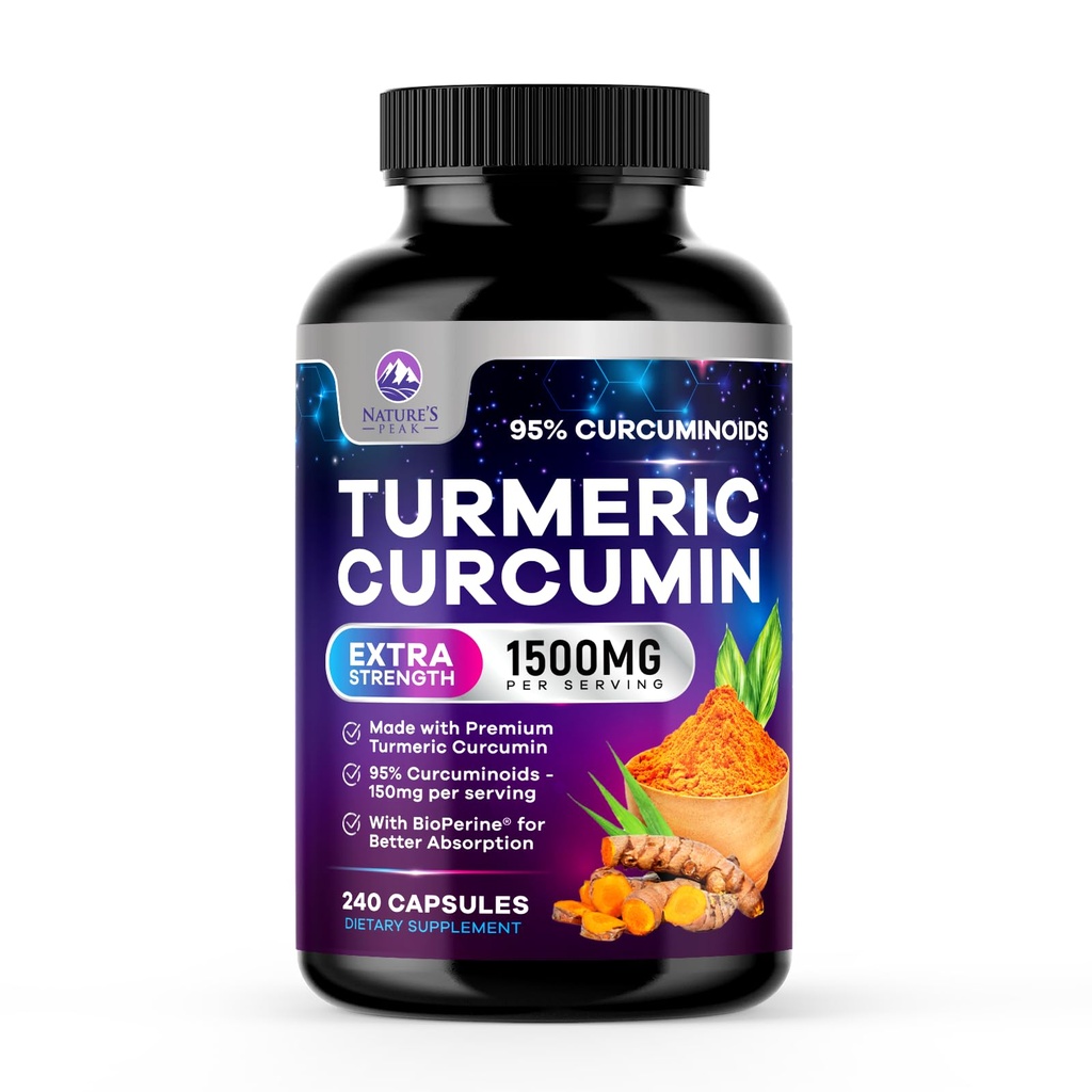 Turmeric Curcumin Supplement - 95% Curcuminoids with Organic Turmeric & Ginger, BioPerine Black Pepper Extract for Best Absorption, Natural Vegan Joint Support, Non-GMO, Bottled in USA - 240 Capsules
