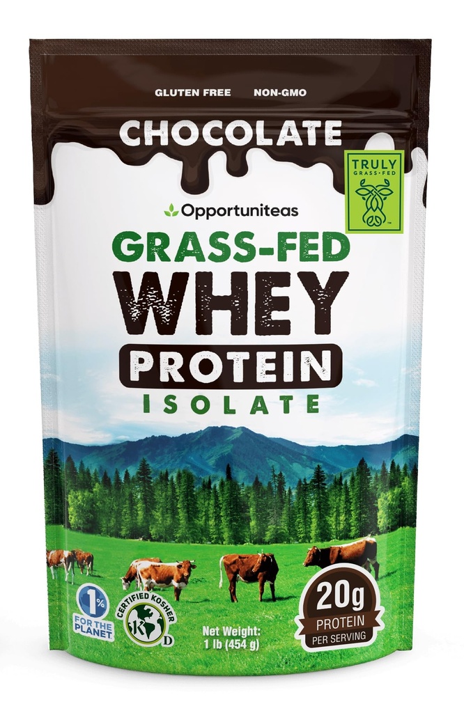 Opportuniteas Grass Fed Chokolade Whey Protein Isolate Powder - 20g Protein Powder uden kunstige sødestoffer, Hormon-Free Happy Cows, Ikke GMO - 1lb